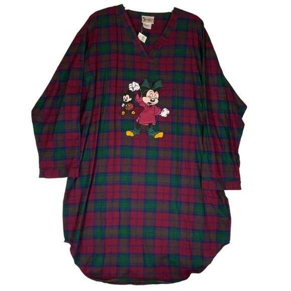 Walt Disney World Sleep Shirt Nightgown Sleepy Minnie Plaid One Size Fits All - Picture 1 of 7